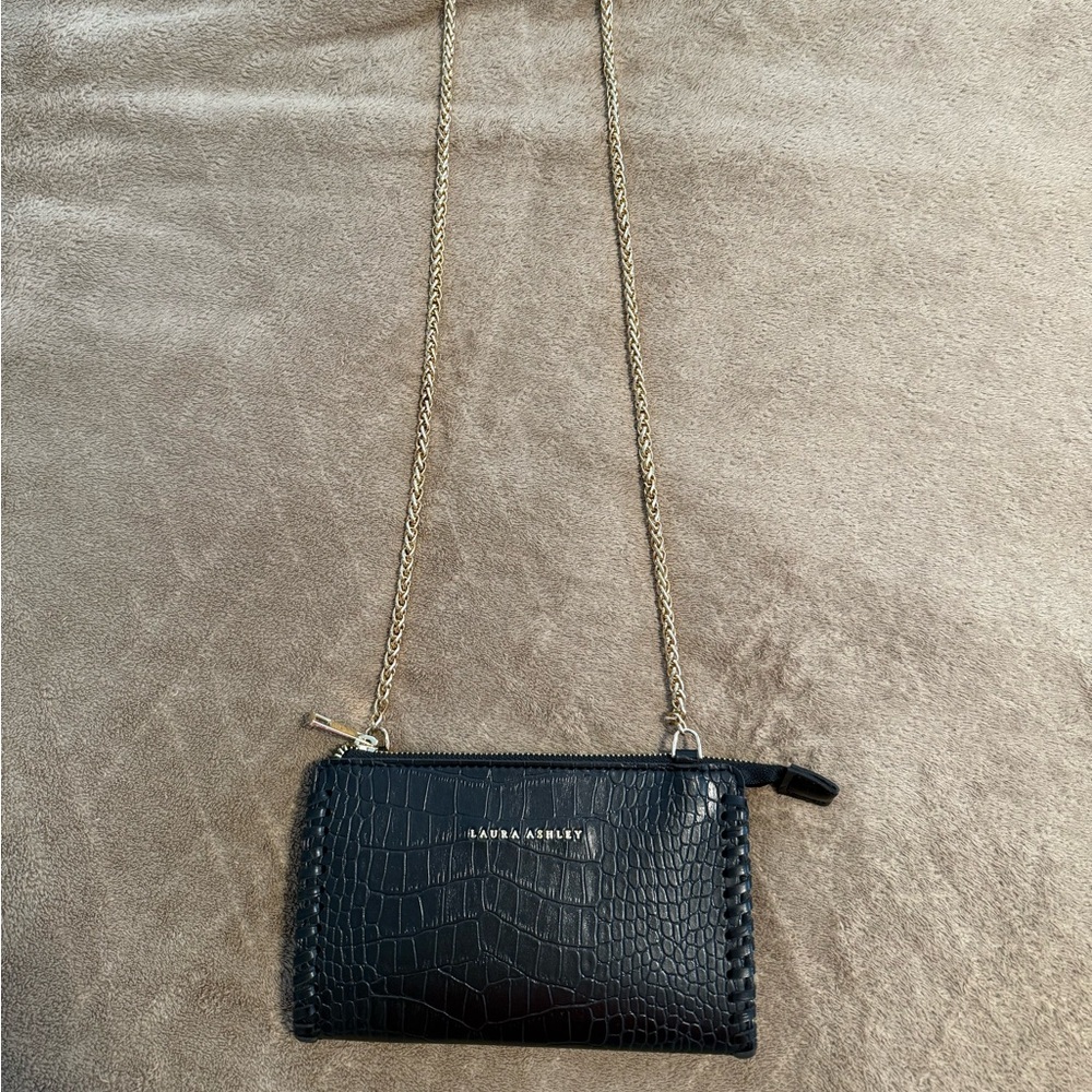 Laura Ashley Black Croc-Embossed Crossbody Bag